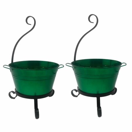 NEXT2NATURE 7065E GG S-2 Enameled Galvanized Steel Planter with Iron Stand - Set of 2 NE2427796